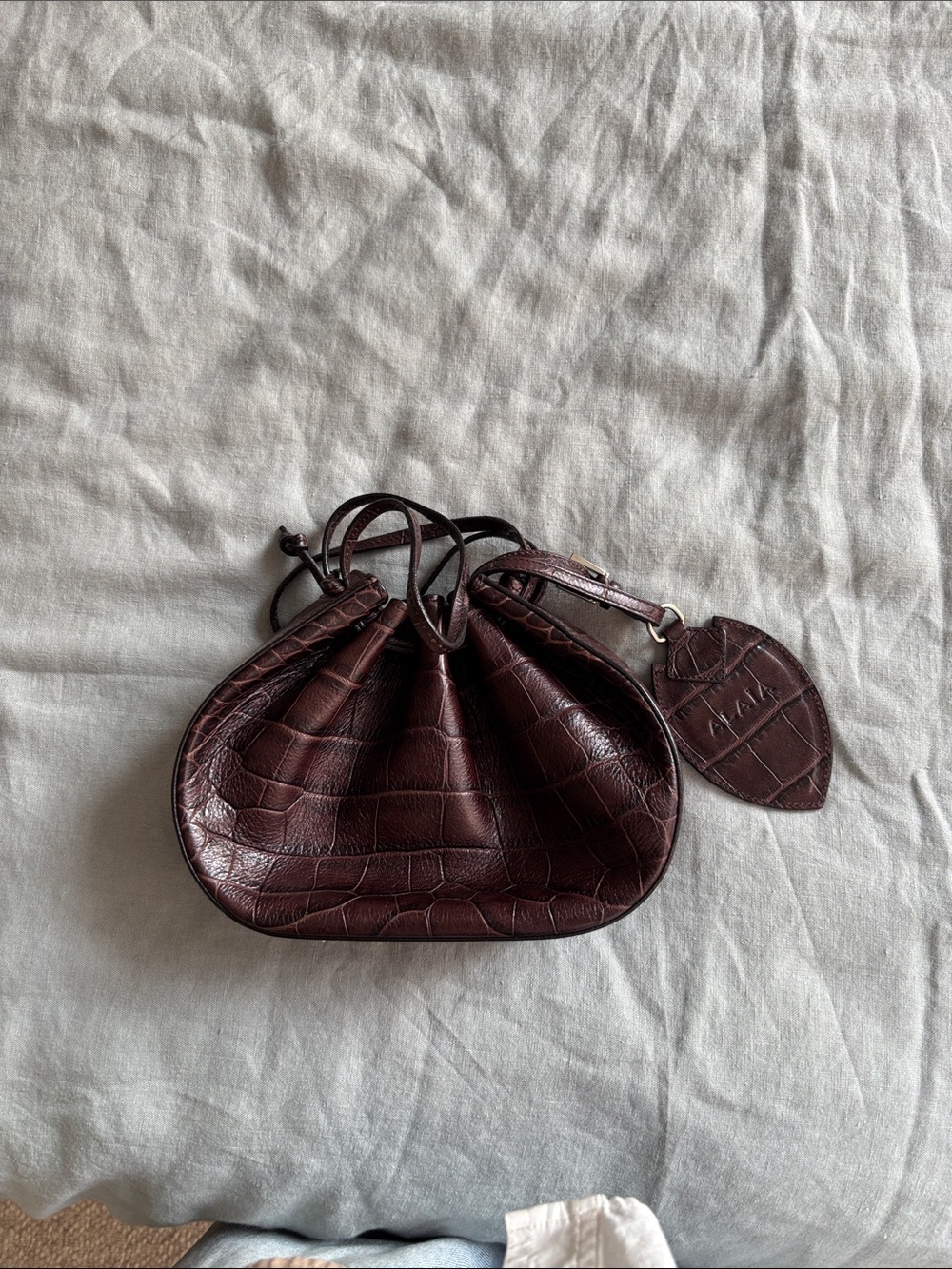 Alaia Croc-Embossed Mini Drawstring Pouch - Burgundy